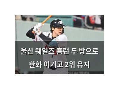 울산 웨일즈 홈런 두 방으로 한화 이기고 2위 유지